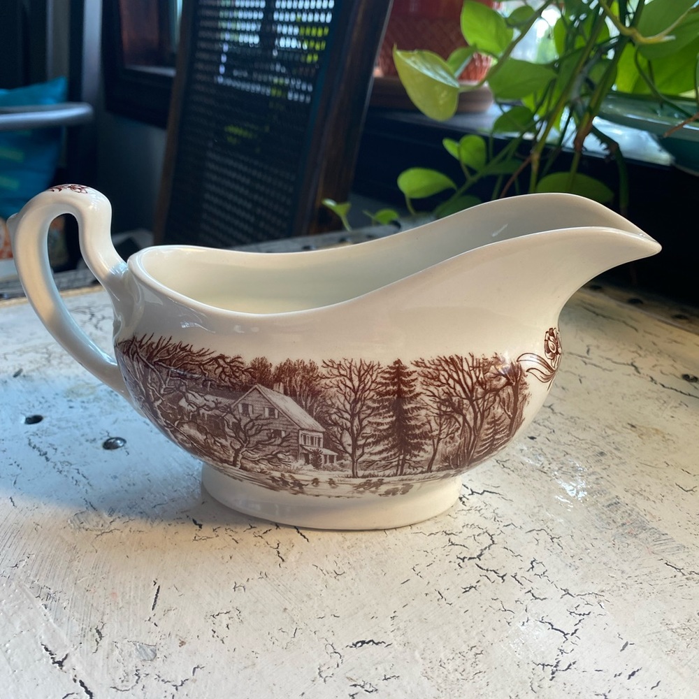 Churchill China Currier & Ives Brown Gravy Boat